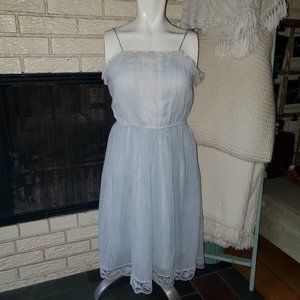 Gunne Sax Vintage Light Blue 70's Light Gauzy Beachy Lace/Pearl Trimmed Dress XS